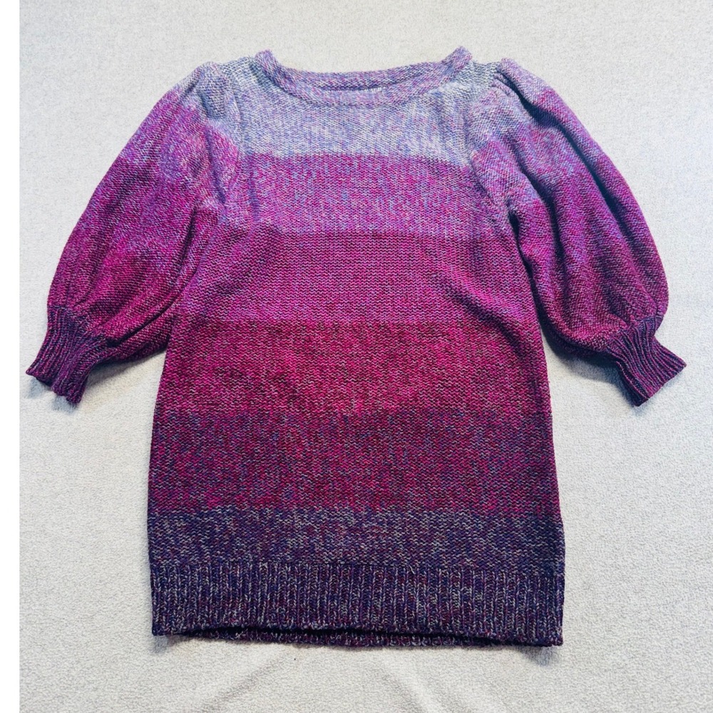 Energie Womens M Purple Pink Ombre Sweater Puff 3/4 Sleeve 3/4 Y2K Style Marled